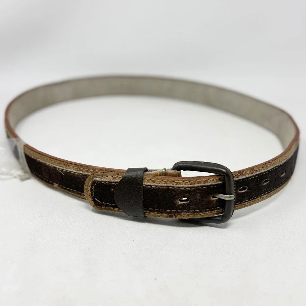Handmade Vintage Hair on Hide Western Leather Belt New Old Stock Brown 48